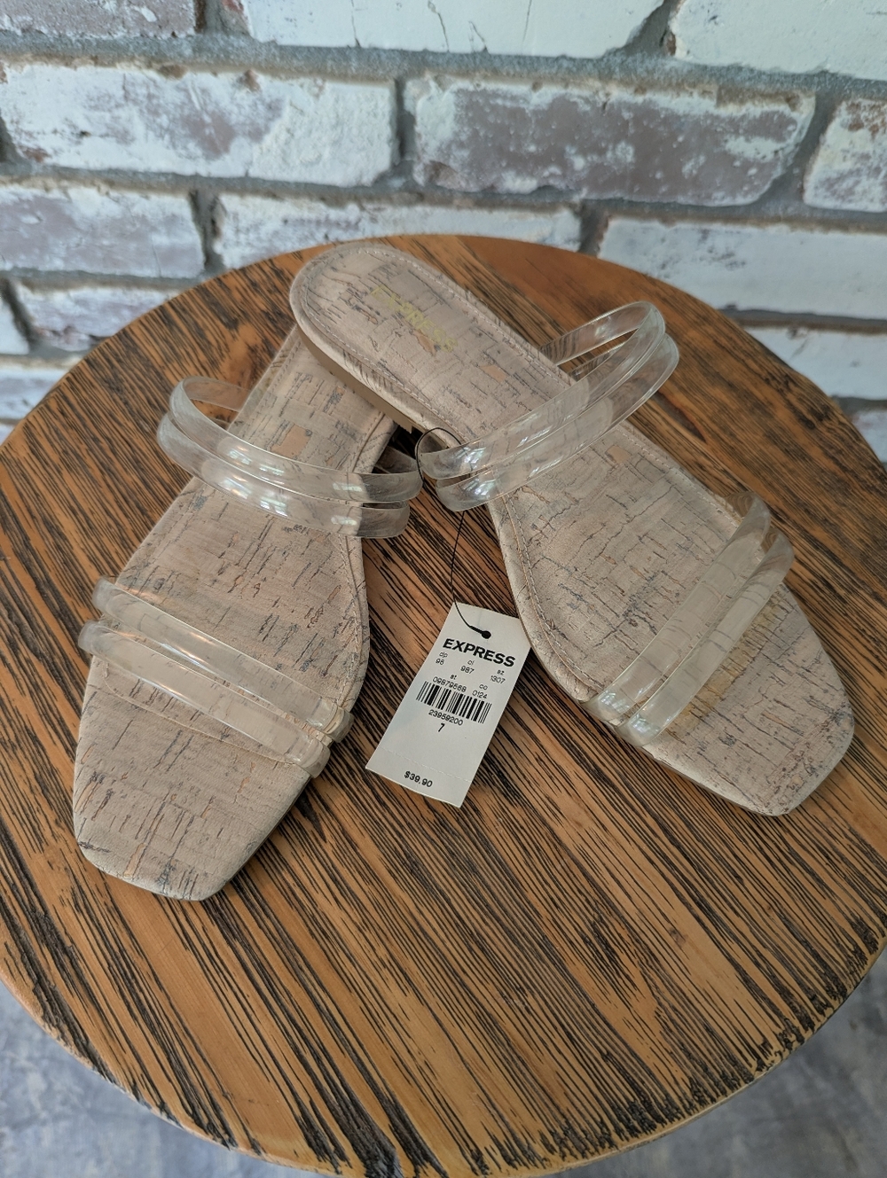 NWT Express Clear Strap Cork Slide Sandals